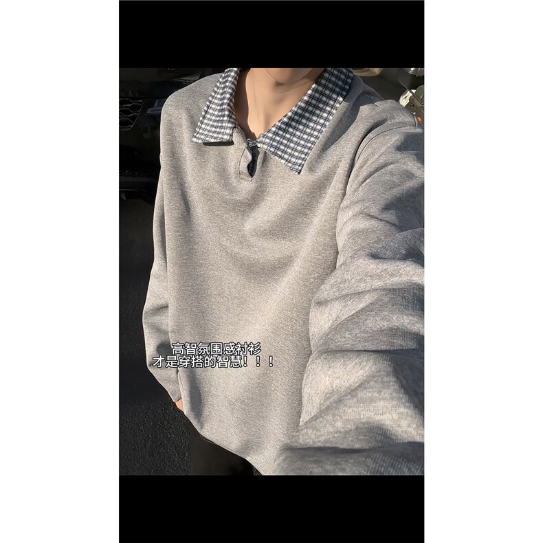 春秋男士卫衣美式格子翻领运动上衣男女潮牌秋季外套Polo衫，男装Polo衫，电商B319