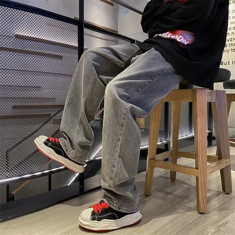 美式复古牛仔裤男秋冬新款高街潮牌宽松大码阔腿直筒裤N20P43,男装牛仔裤,星座1116-2