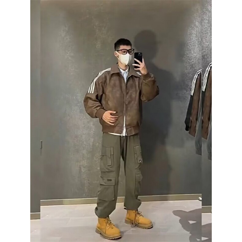 W10727-P60网图现货美式潮牌三道杠皮衣外套PU皮棒球服立领夹克,男装夹克,星座1608