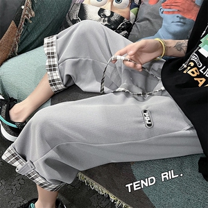 2025夏季华夫格翻边搭扣格子短裤男休闲大码潮牌七分裤K23863-P35图片