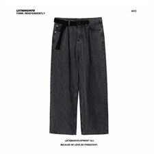 秋季高街拖地牛仔裤男hiphop裤子直筒宽松潮牌休闲长裤7067-p45图片