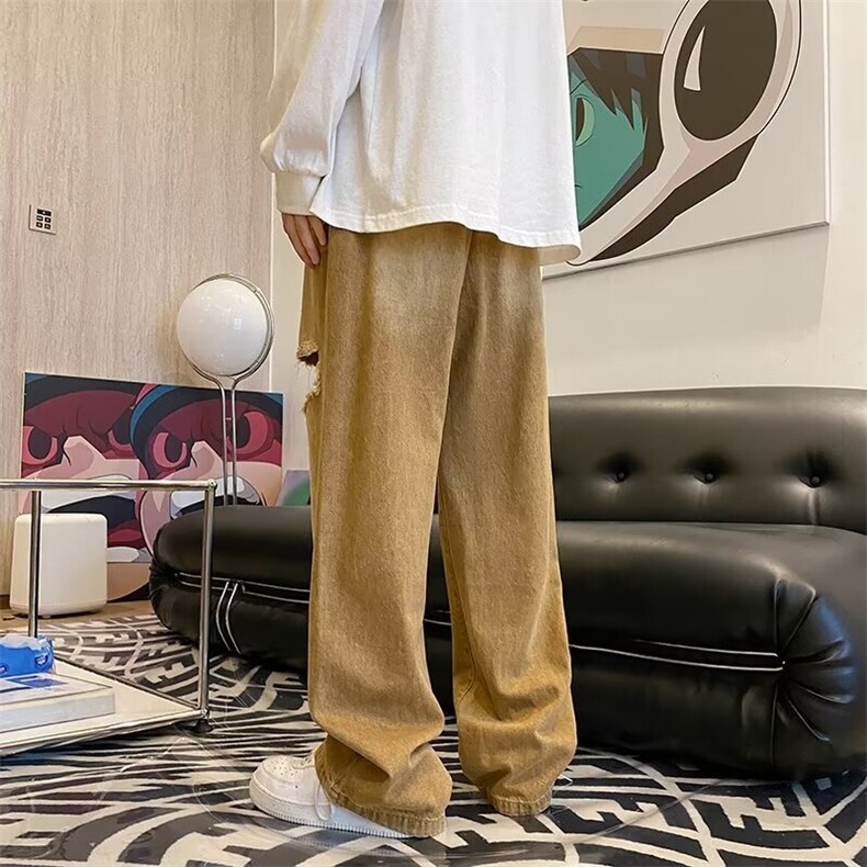 欧美嘻哈破洞牛仔裤男款街头复古宽松裤高街潮牌休闲长裤K93/P45,男装牛仔裤,星座506