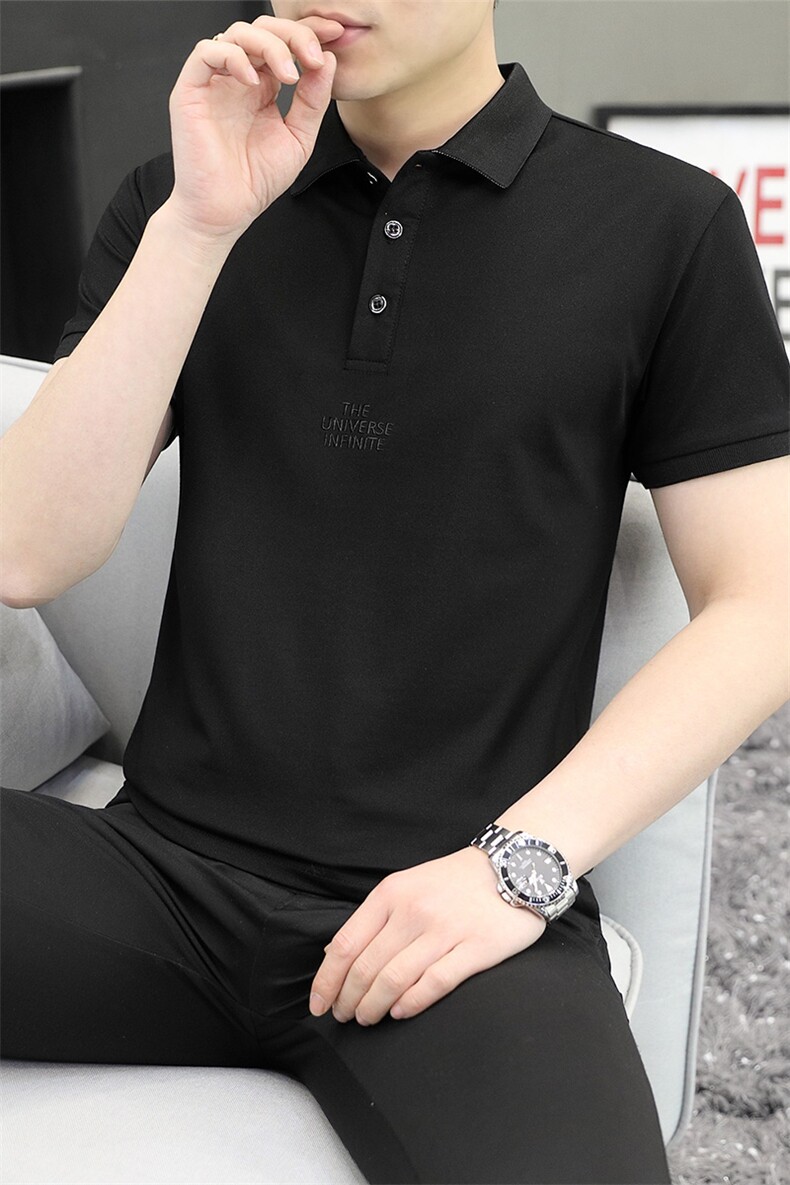 夏季休闲翻领字母刺绣polo衫青年痞帅休闲纯色百搭短袖T2306P35,男装T恤,星座914