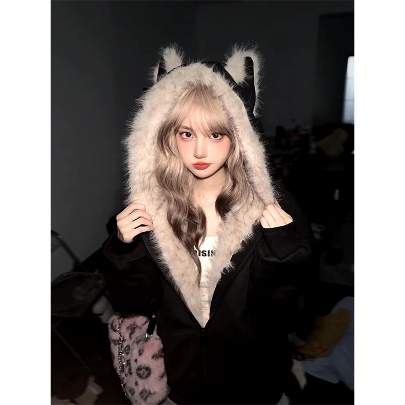 现货重磅硬挺boxy羽绒棉衣座山雕猫耳大毛毛领麂皮棉服冬外套,男装棉衣,电商A486
