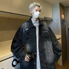 2025秋季高街休闲港风潮牌做旧牛仔外套1232-P58，男装工装外套，星座910-5