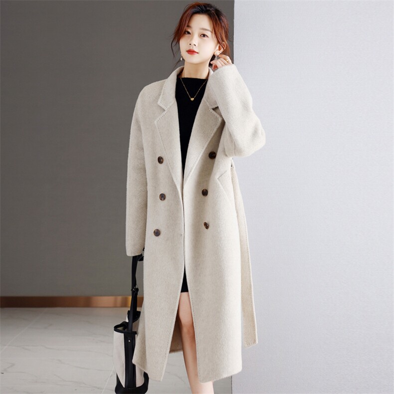 兔毛双面羊绒大衣女2022年秋冬新款专柜气质时尚百搭中长款外套,女装双面呢大衣,小荷流