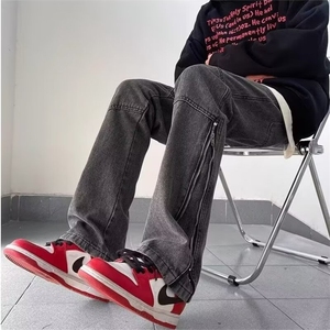 微喇牛仔裤男秋冬款宽松直筒痞帅高级感裤子美式高街vibe潮牌长裤图片