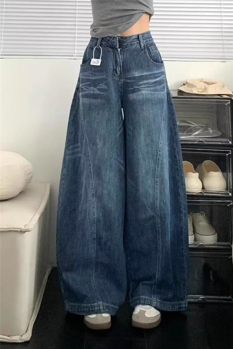 现货复古蓝美式宽松直筒微喇牛仔裤K936/P45,女装牛仔裤,星座205-3