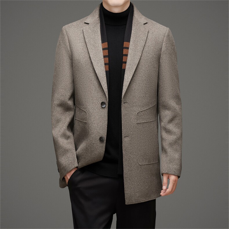 MJ-2908男士双面尼风衣外套休闲翻领羽绒内胆大衣尼克服中长款，男装风衣，电商B360