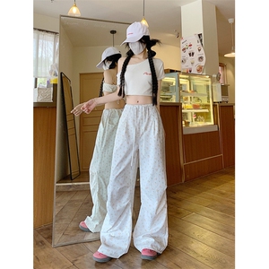 AK2215-P40碎花工装裤女夏季高腰宽松休闲阔腿裤图片