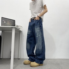 美式复古cleanfit水洗做旧闪电纹baggy牛仔裤NZ171-P50，男装牛仔裤，星座308B-2