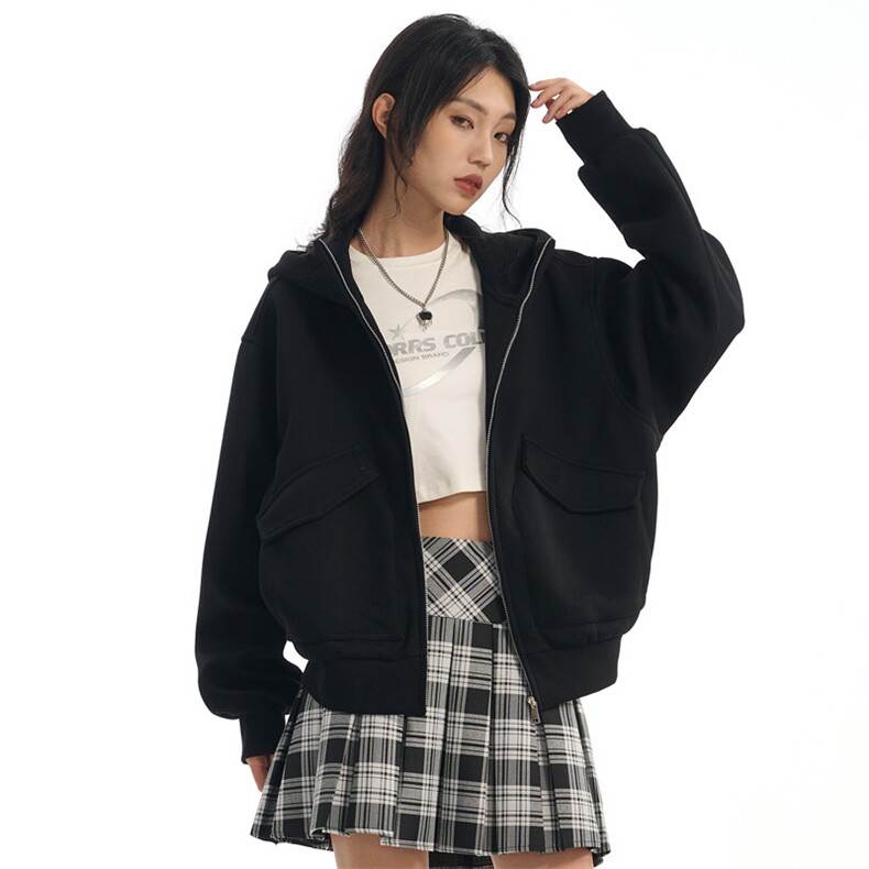 华棉450克W9872-特P85连帽开衫卫衣男女同款美式短款开衫夹克外套,男装夹克,电商D310B