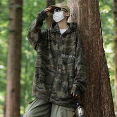 休闲迷彩连帽外套男2023秋冬新款宽松情侣开衫卫衣女W169，男装夹克，星座1116A-1（原606A）