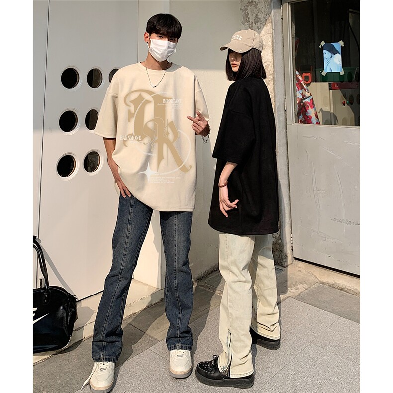 情侣装2026夏季新款美式高街印花麂皮绒宽松短袖T恤半袖D276P38,男装T恤,电商A335-1（原A458）