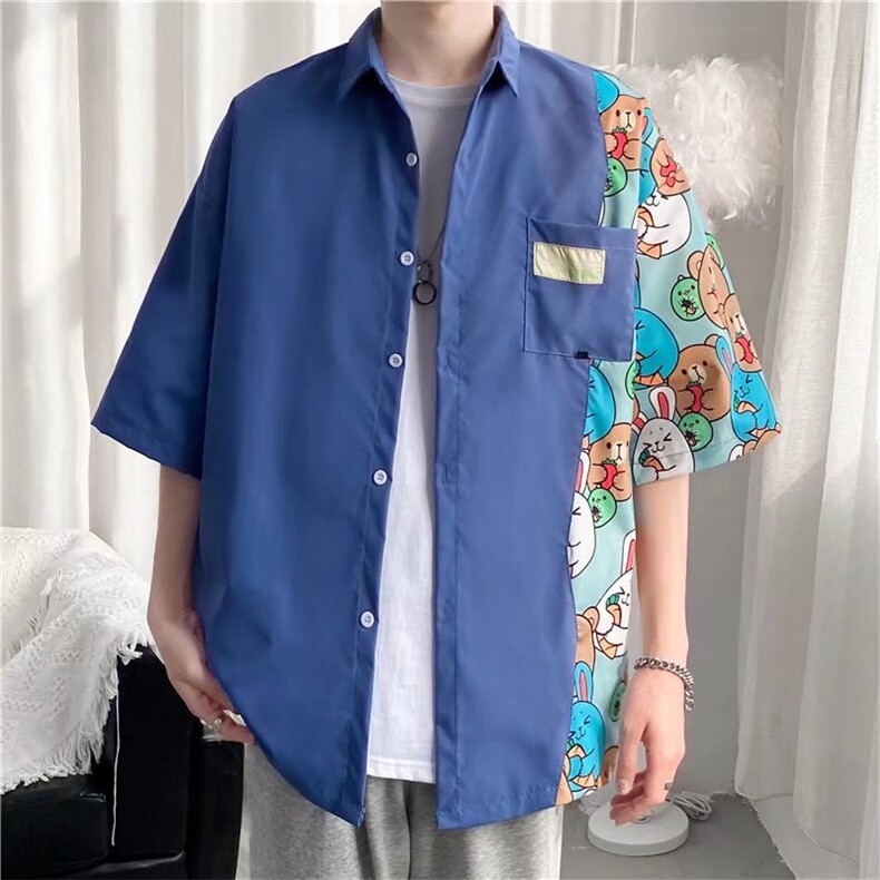 短袖衬衫春款男港风潮流弹力C1255P32,男装衬衫,星座1116-2
