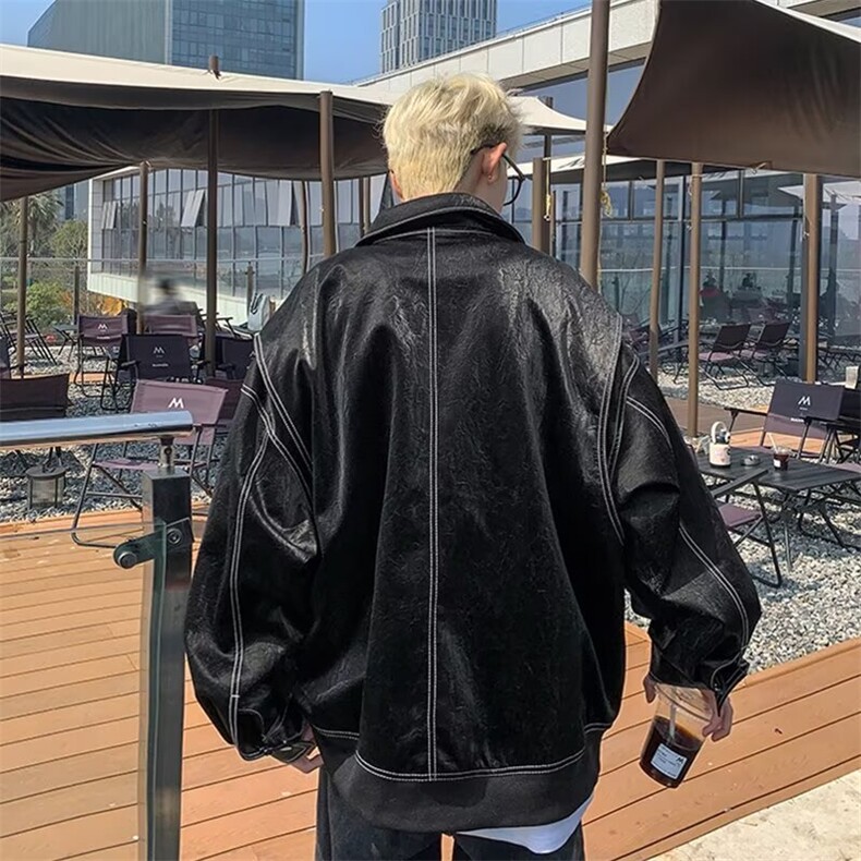 W190-P79假两件短款皮衣外套男春秋季美式,男装皮衣,电商B323A