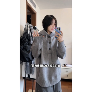 重磅秋冬装北极绒开衫毛衣美式复古休闲慵懒风针织衫加厚连帽外套图片