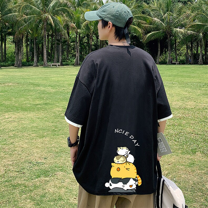 JT55090-P25假两件短袖t恤男大码胖子半袖体恤半截袖港风,男装T恤,电商A040