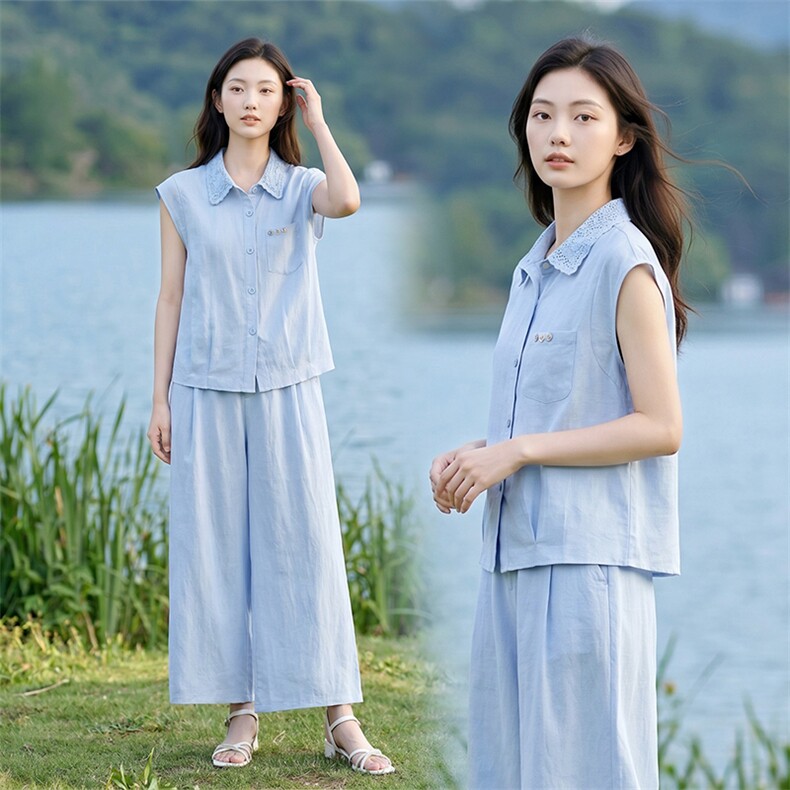 套装女夏季两件套纯色百搭,女装套装/套裙,曼沙奕珂