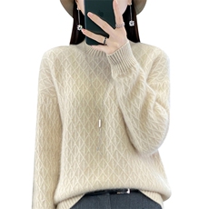 时尚潮流百搭保暖纯毛加厚菱形三角半高领羊毛衫女气质，女装羊毛衫，大美人高端店