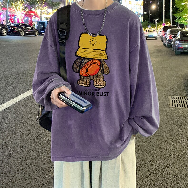 直播品质 重磅纯棉 美式蜡染水洗做旧潮牌宽松长袖t恤 CT380特P38图片