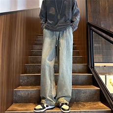 k1056-p55-控78M-5XL港风高阶黄泥黑暗拼接牛仔裤，男装牛仔裤，星座116