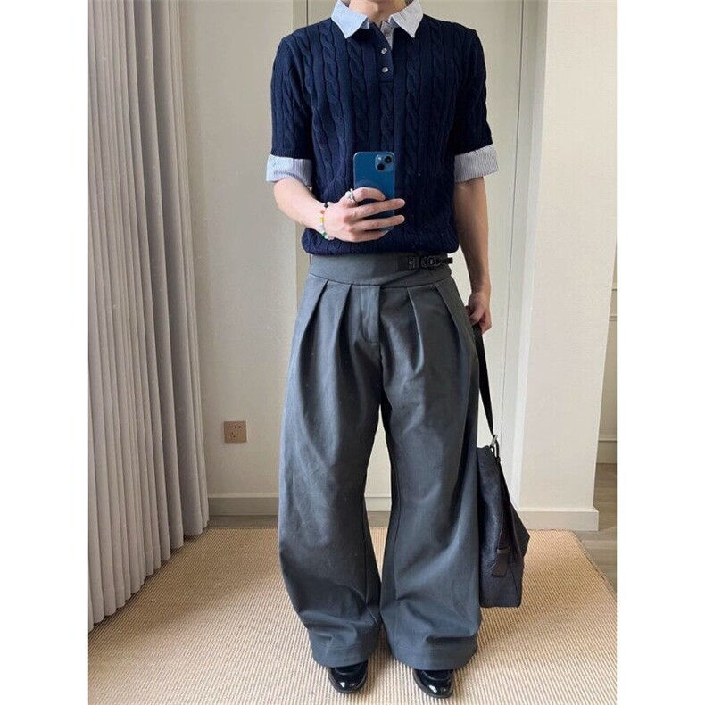 W10110-P53网图现货老钱风假两件绞花针织短袖夏季高级感polo衫,男装T恤,星座1608-2