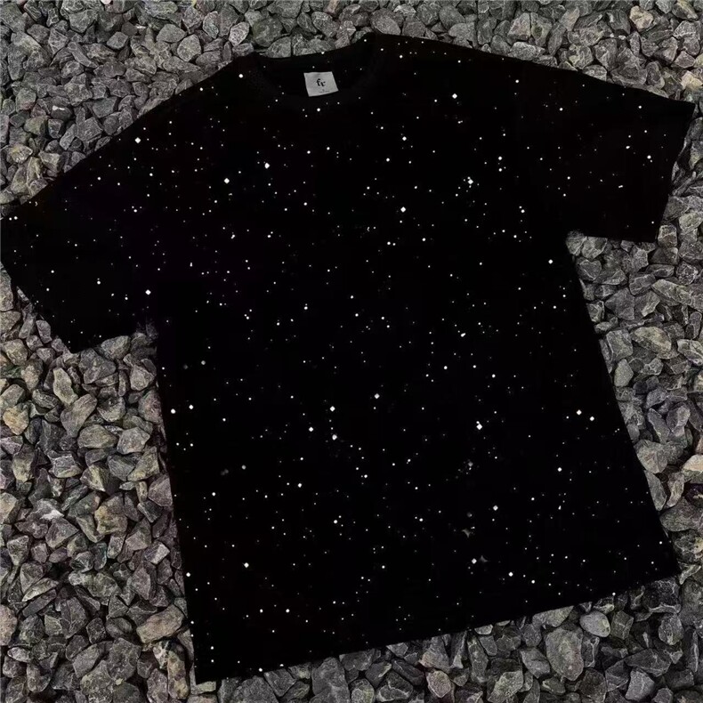 1506/QMTX0/P28满天星重磅短袖T恤男轻奢仿刺绣夏季百搭纯色短袖图片