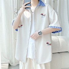 2025夏季新款旋律风车大码刺绣短袖衬衫M-5XHC25347-P35，男装衬衫，电商A022