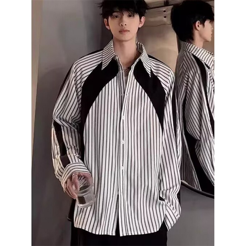 秋季大码男装竖条纹撞色长袖翻领衬衣内衬叠穿衬衫C821,男装衬衫,星座1116A（原606A-3）