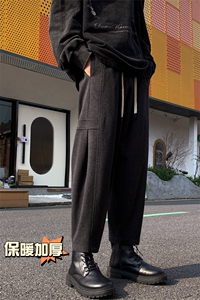 冬季新款加厚抗起球呢料哈伦裤宽松大码休闲小脚萝卜裤男873-P65图片