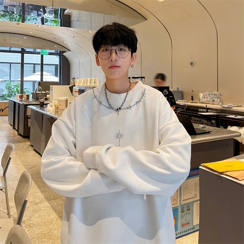 华夫格！华夫格上衣男圆领华夫格卫衣男大码长袖t恤男HY248-特P23,男装T恤,电商B367