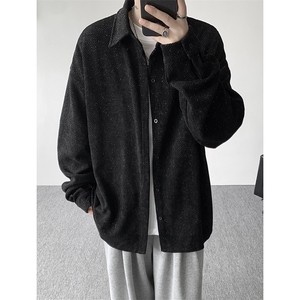 8XL-M人字纹小香风衬衫男生春秋衬衣宽松慵懒垂感外套CS29008P45图片