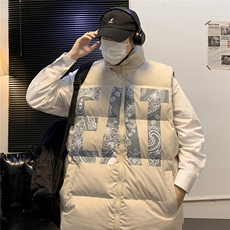 2026秋冬宽松立领印花羽绒棉马甲背心手塞棉MJ17500/P75卡其色2，男装背心/马甲，电商A094