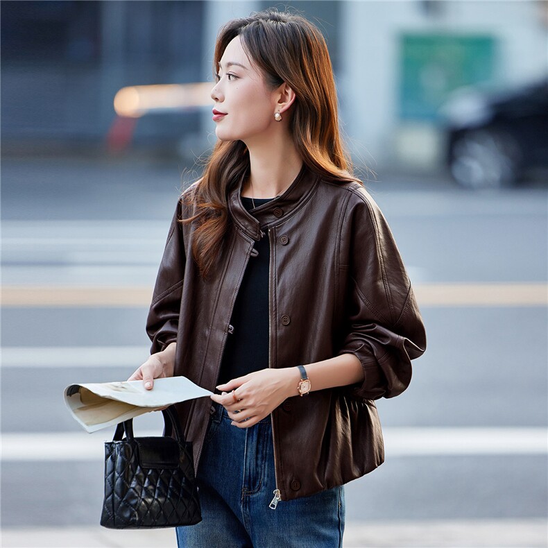 短款皮衣外套女款春秋2025新款韩系休闲复古简约显瘦百搭夹克上衣,女装短外套,靓衣阁