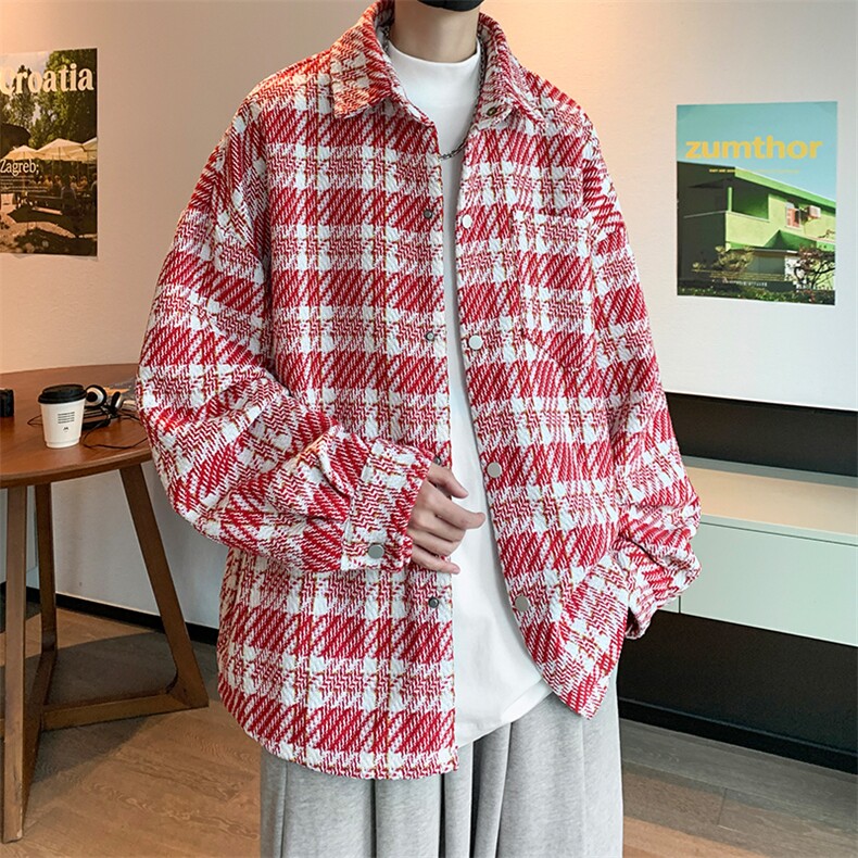 8XL-M特大码高级感千鸟格闲大码情侣复古翻领夹克外套JK1303P65,男装夹克,电商D206-1