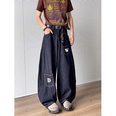 美式复古水洗弯刀丹宁原色牛仔裤字母宽松阔腿休闲DN6047P50，男装牛仔裤，星座1013-1