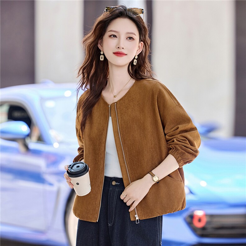 2025年秋季时尚潮流休闲麂皮绒外套,女装短外套,鑫鑫美