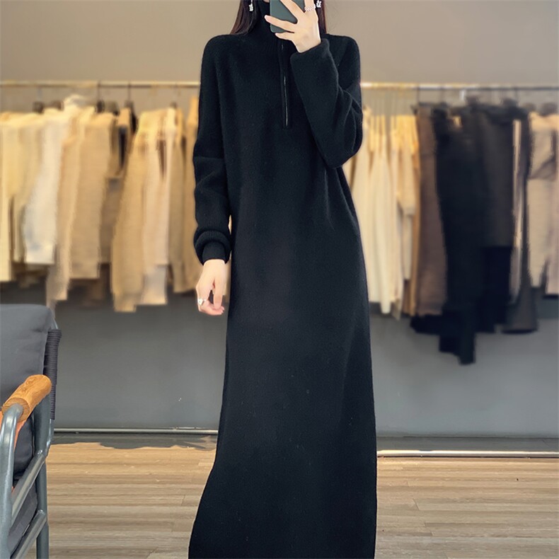 2024秋季新款半拉链羊毛长裙通勤百搭,女装半身裙,优麦羊绒（原洪叶羊绒）