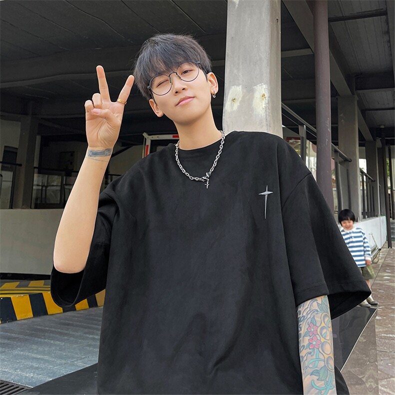 麂皮T恤字母刺绣XC3026-TP35控价48短袖t恤男港风半袖上衣,男装T恤,电商A102-1