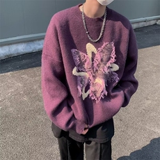 潮美式圆领毛衣男女秋冬季慵懒风情侣装潮牌宽松针织衫上衣，男装针织衫/毛衣，星座716-4