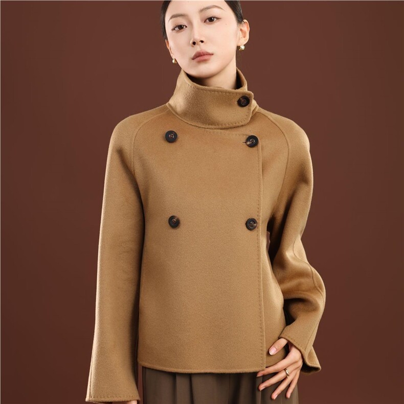 秋冬季纯山羊绒保暖高领简约百搭通勤高级感短外套,女装短外套,卓冠羊绒
