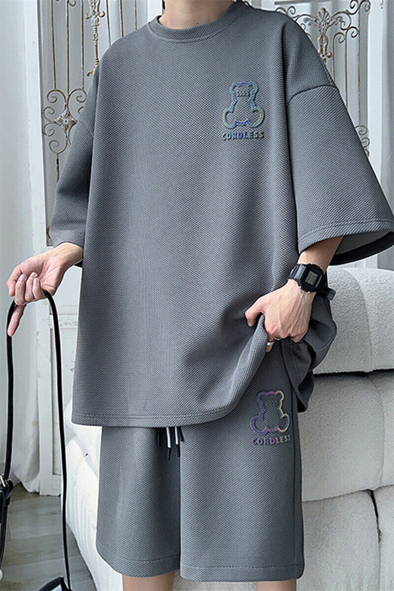 2025夏季新款旋律风车大码短袖T恤短裤套装M-5XHQ23382-特P45,男装T恤,电商A022