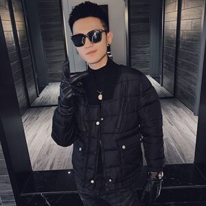 冬季社会小伙休闲韩版毛线领厚棉衣修身棉服外套M7257-P128控165图片