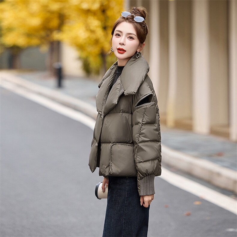 时尚大翻领羽绒服女短款2024冬季新款时尚洋气保暖加厚白鸭绒外套,女装羽绒服,卡杰菲