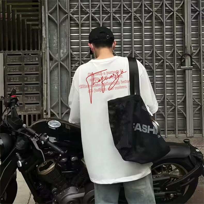 抖音得物供货210克现货宽松纯棉美式潮牌印花落肩袖纯棉T恤AT2172,男装T恤,电商A443