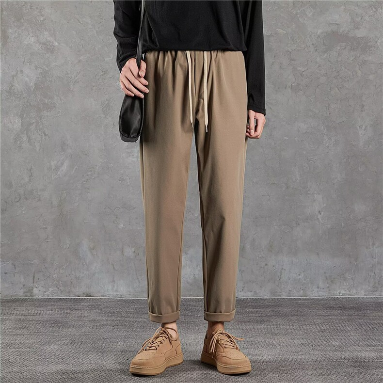 高级感休闲裤男春季潮牌宽松品质日系松紧哈伦直筒裤子春款长裤图片