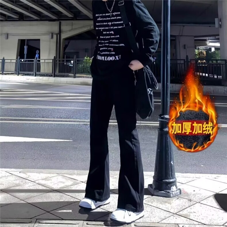 W10882-P38 特批 网图现货 美式复古高街黑色微喇加绒加厚牛仔裤图片