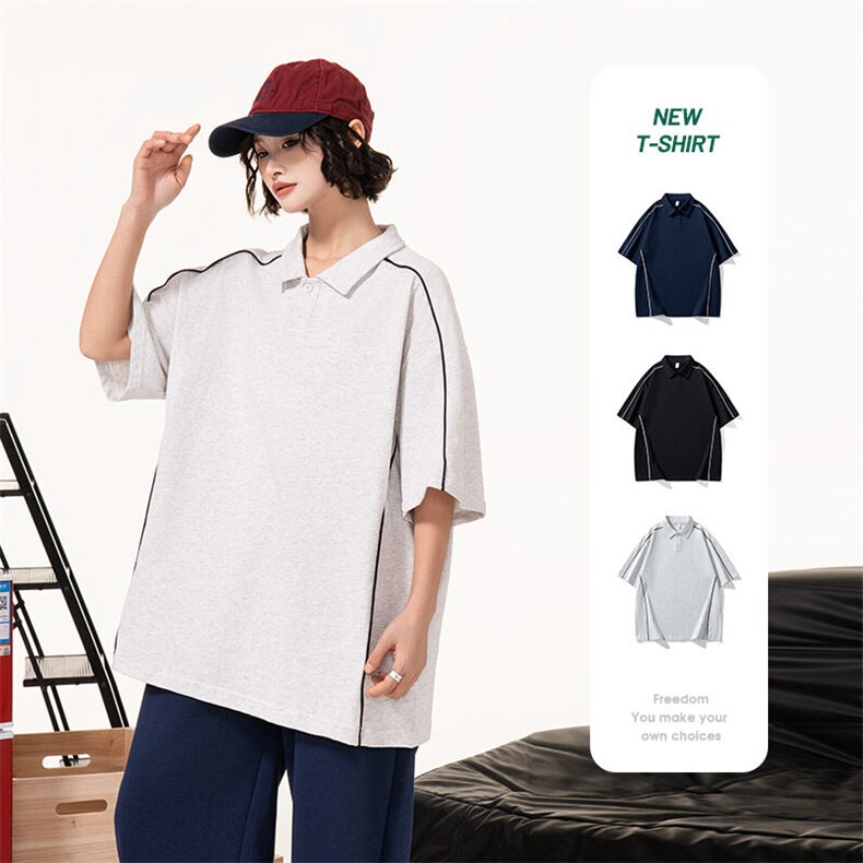 【主推款】2025春夏设计感短袖t恤男拼接条纹翻领宽松半袖polo衫，男装Polo衫，星座1206（原A206）