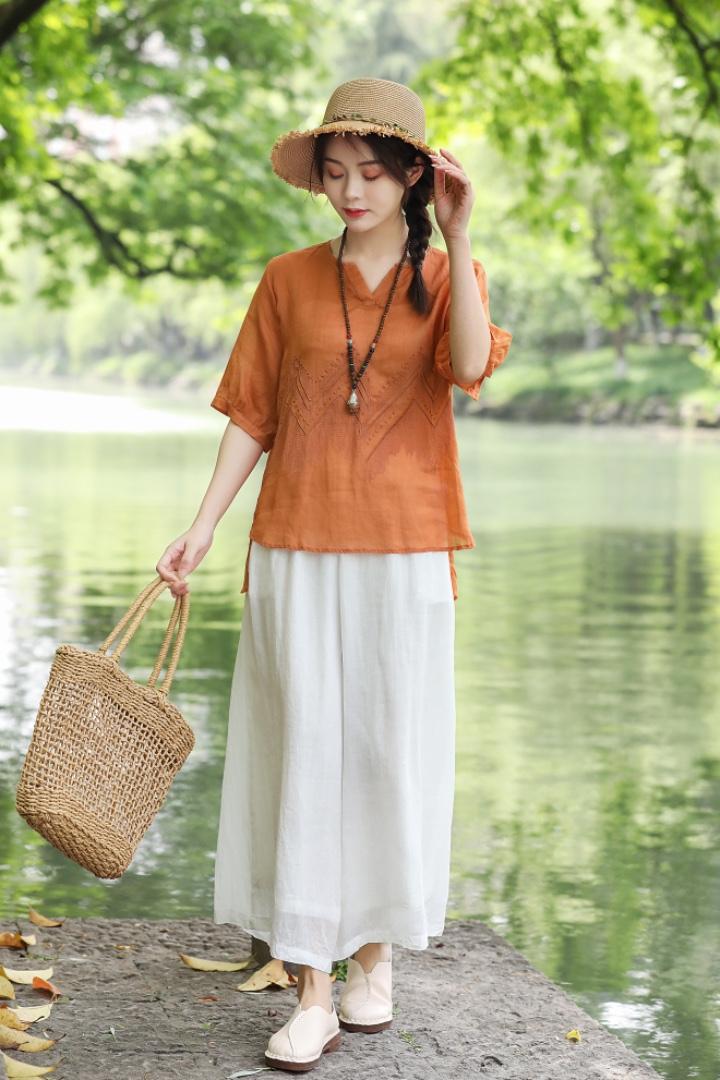 【现货】夏季新款纯苎刺绣上衣+仙女裤,女装其它,依鼎衣典